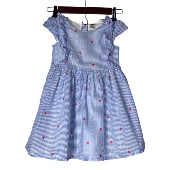 OshKosh B'gosh Dress Girls 4T Striped Ruffle Heart Print Valentines Day Cute - Picture 1 of 7